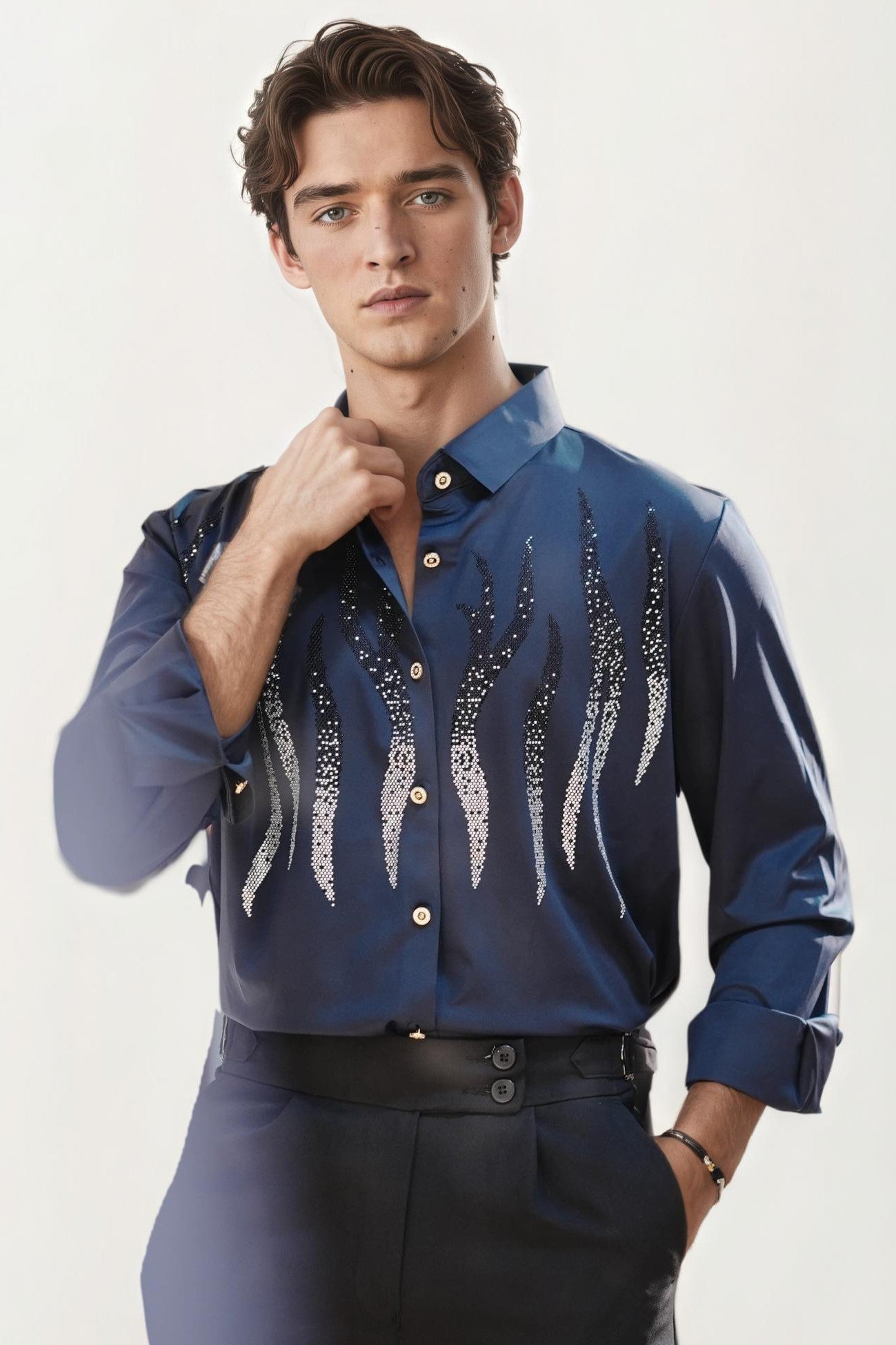 Blue imported embellished shirt
