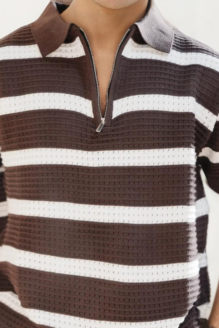 Brown Striped Knitted T-Shirt