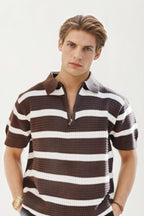 Brown Striped Knitted T-Shirt