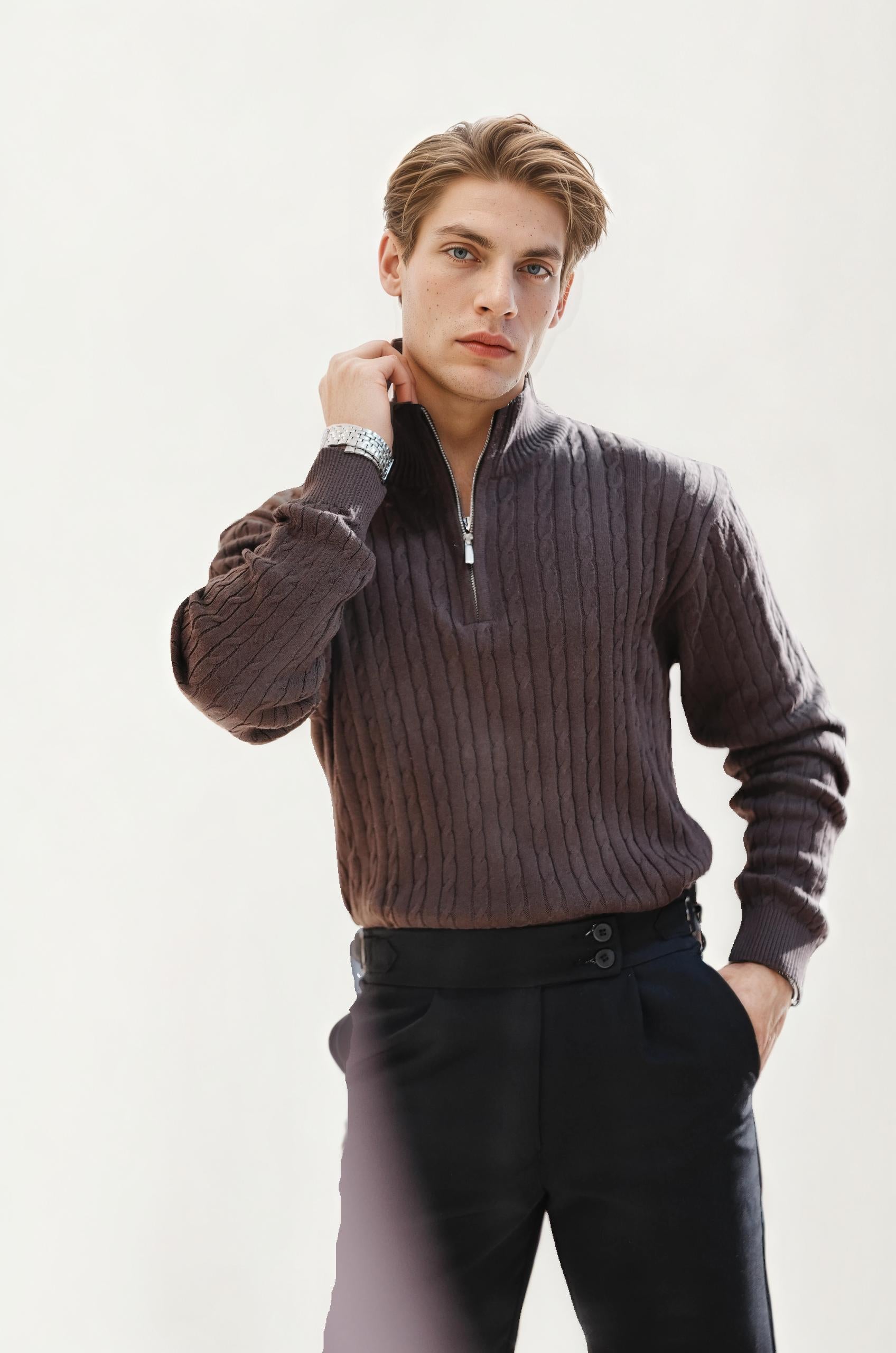 Brown Turtle Neck Zipper