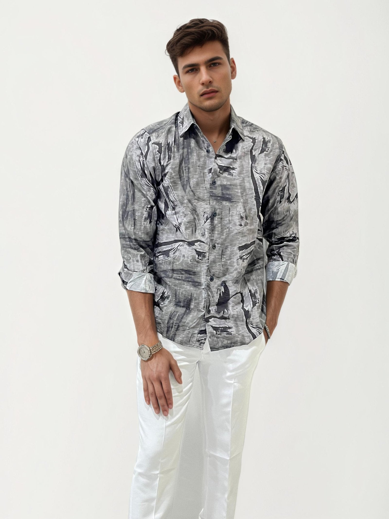 Grey Regular Fit Printed Shirt