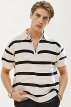 Beige Striped Knitted T-Shirt