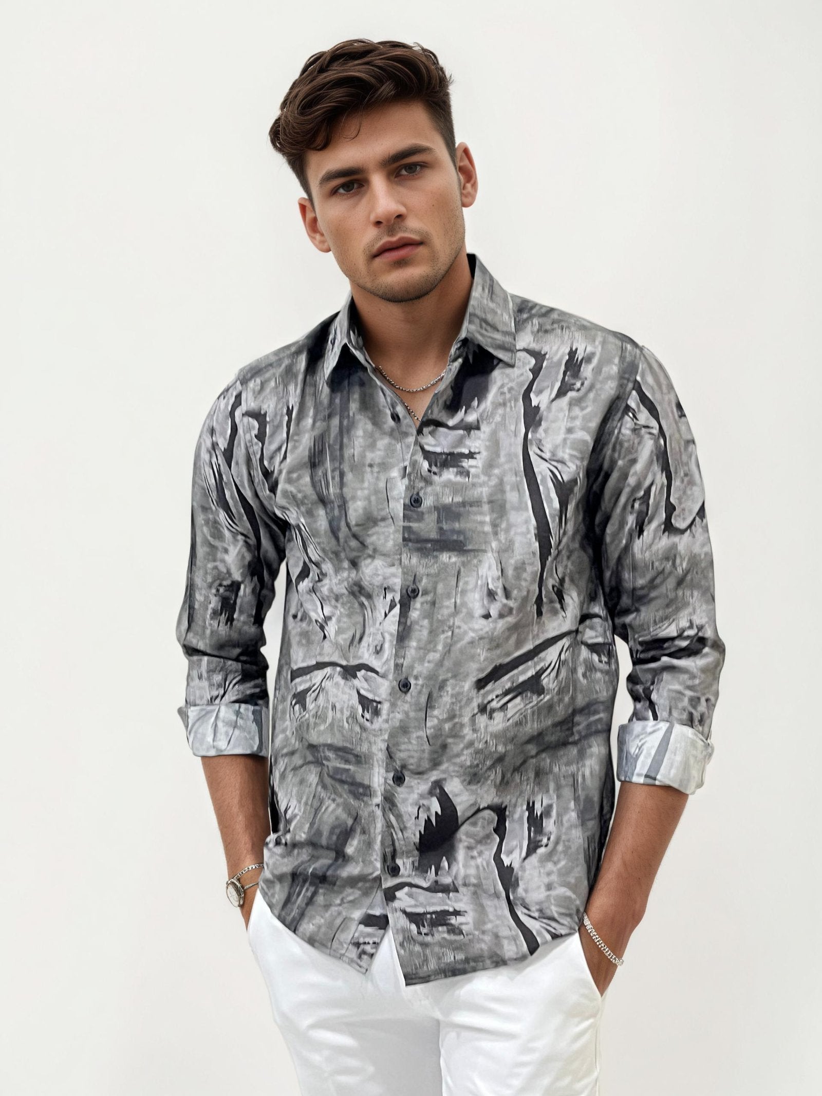 Grey Regular Fit Printed Shirt