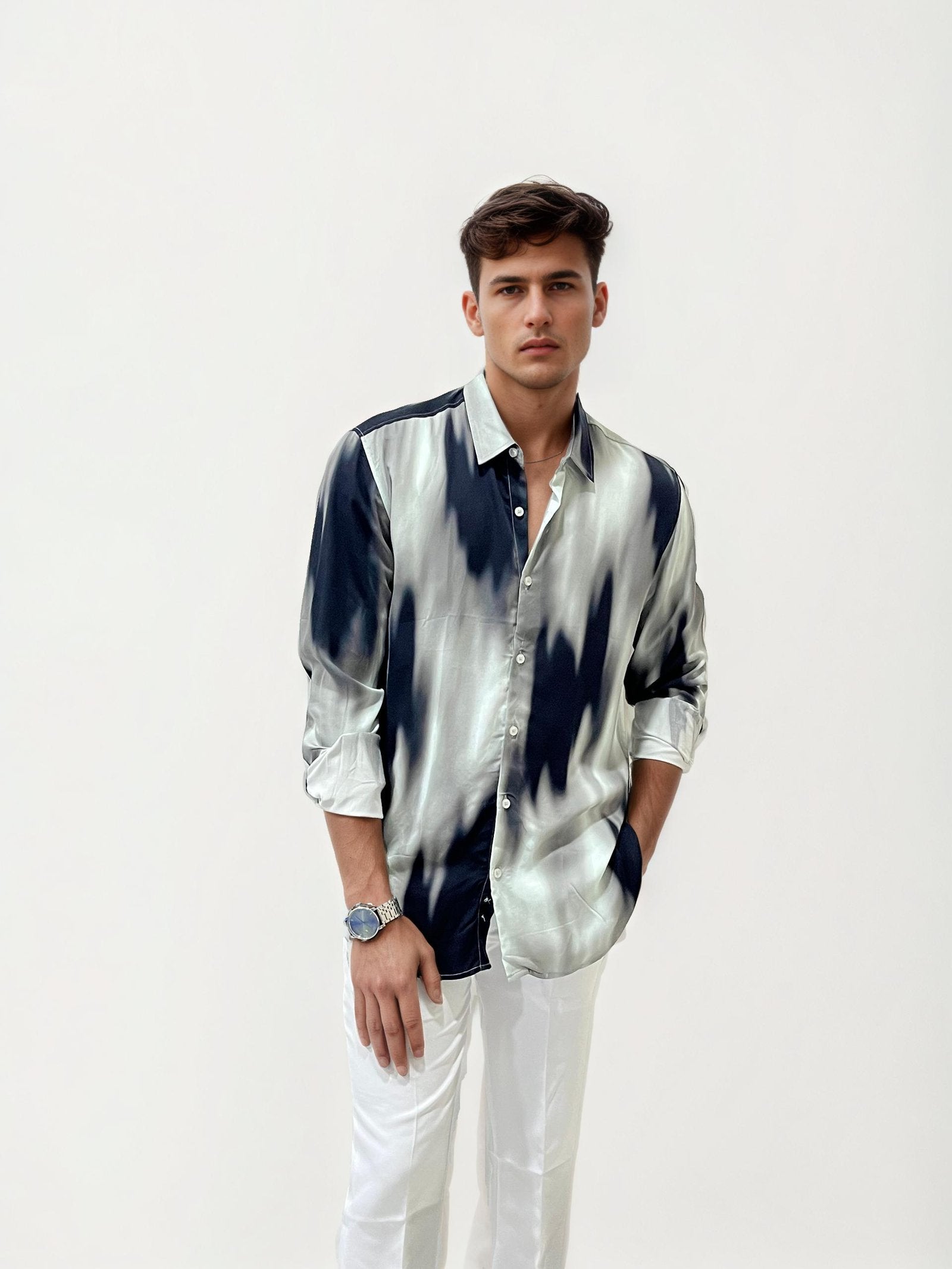 Black Viscose Regular Fit Printed Shirt