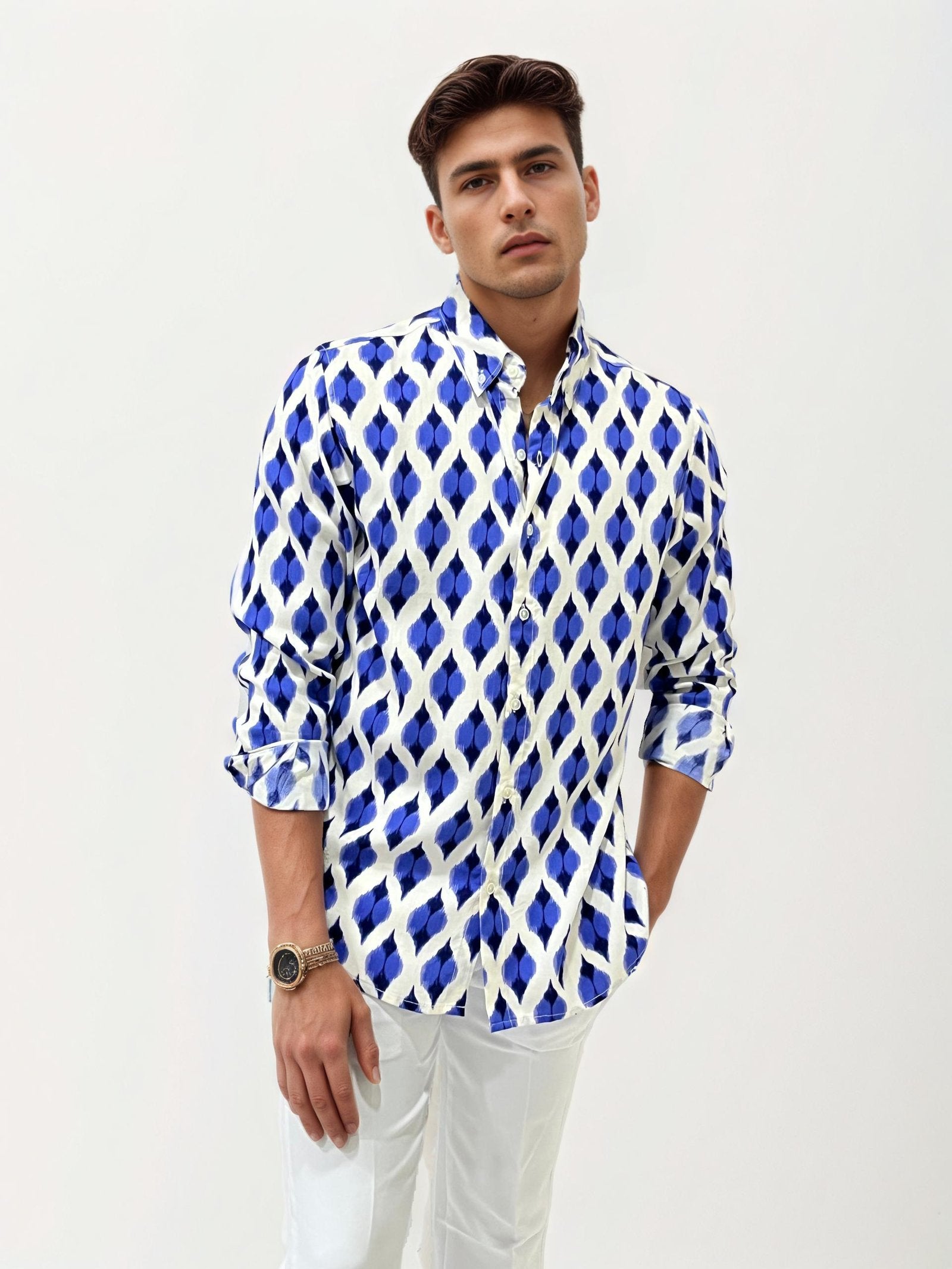Blue Slim Fit Printed Shirt