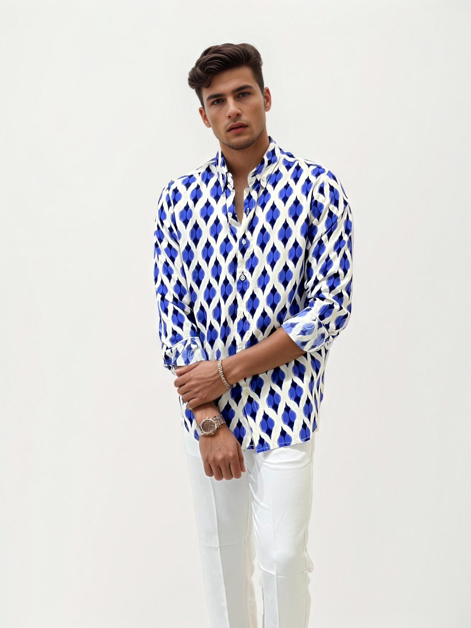 Blue Slim Fit Printed Shirt
