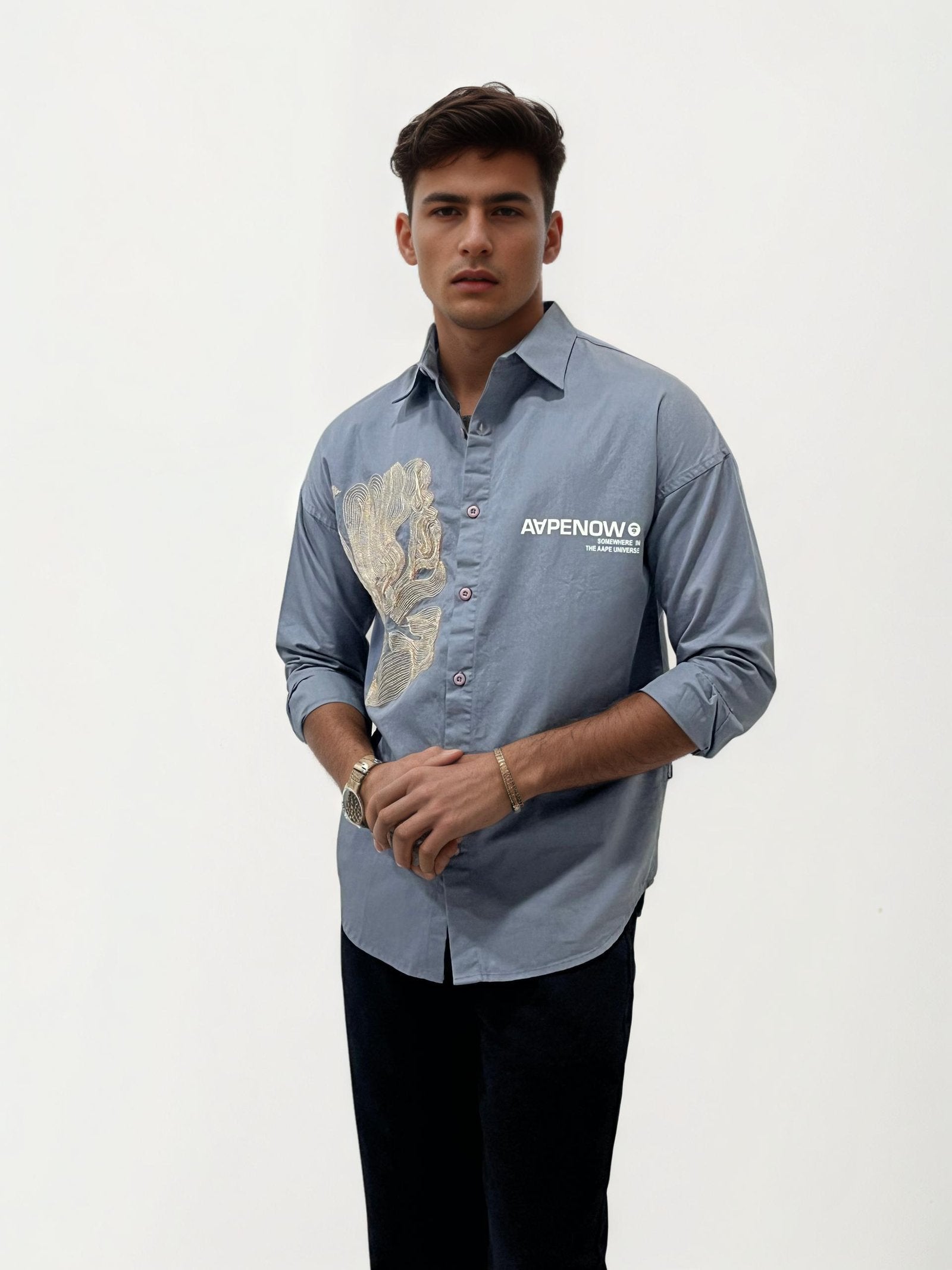 Grey Embroidery Regular fit Shirt