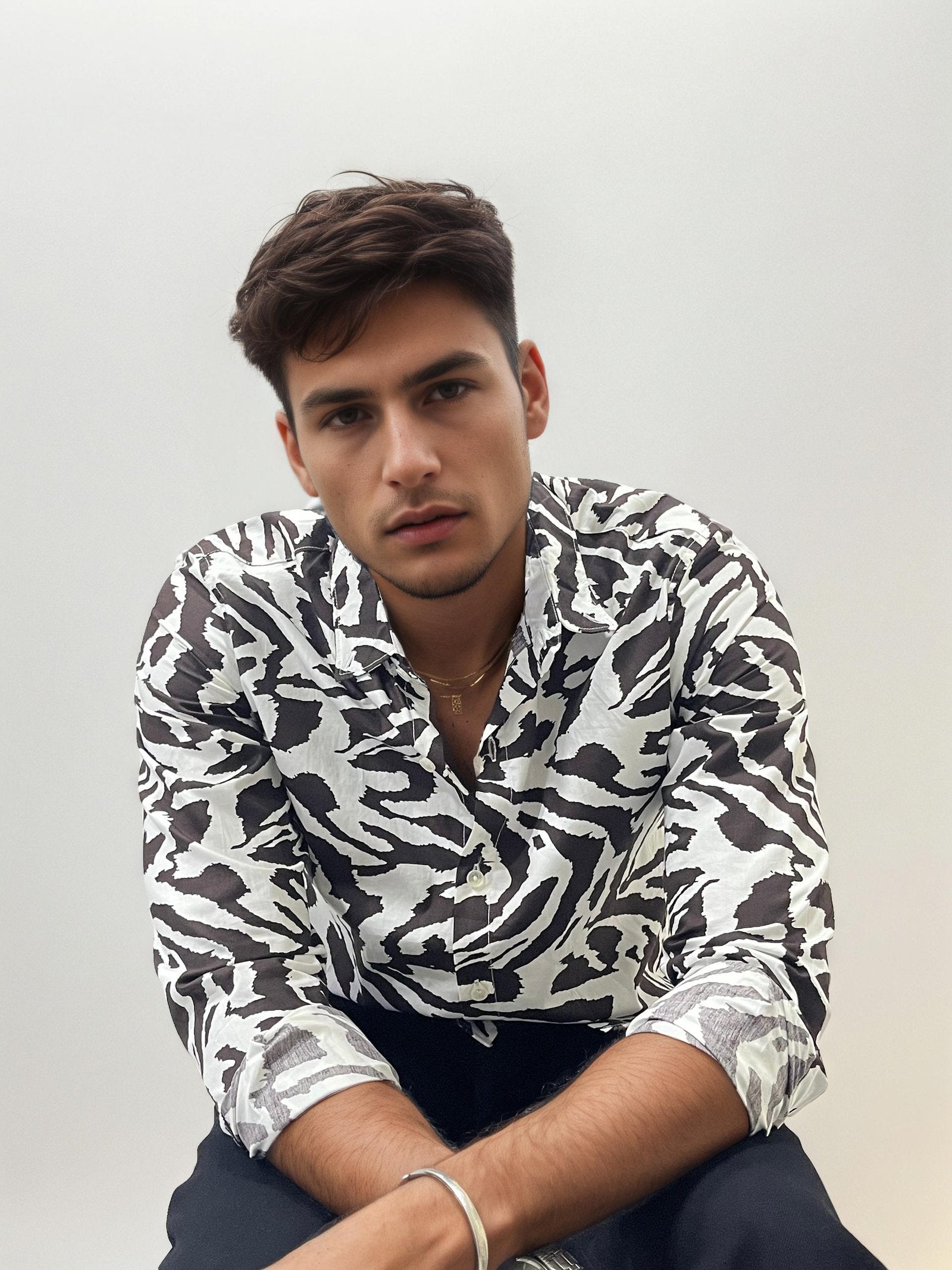 Black & White Printed Slim Fit Shirt