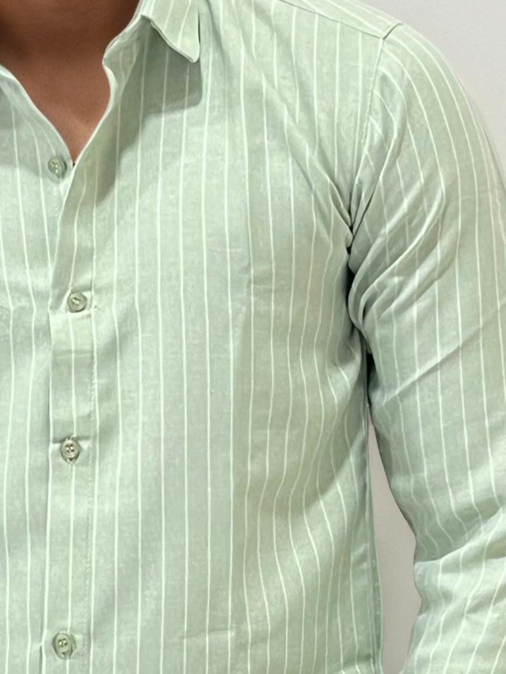 Old Money Green Striped Slim Fit Shirt