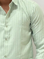 Old Money Green Striped Slim Fit Shirt