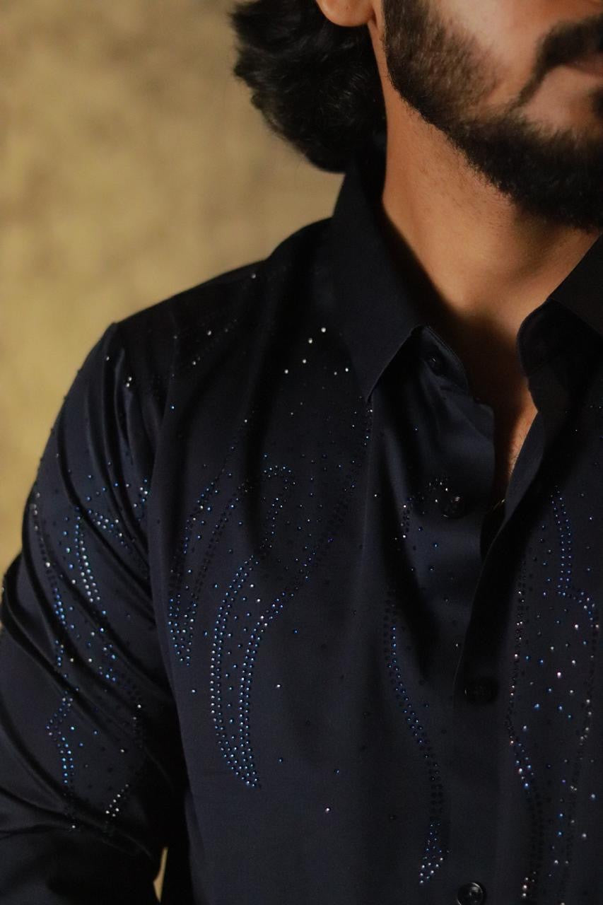 Blue Stone-Work Party-Wear Shirt