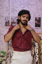 Wine Stone-Work Party-Wear Shirt