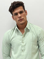 Old Money Green Striped Slim Fit Shirt