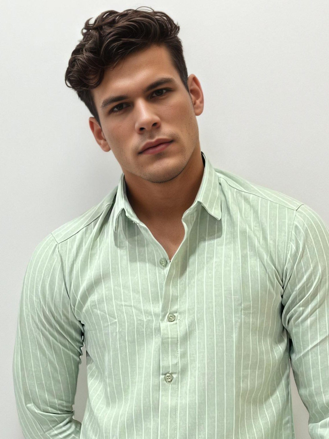 Old Money Green Striped Slim Fit Shirt
