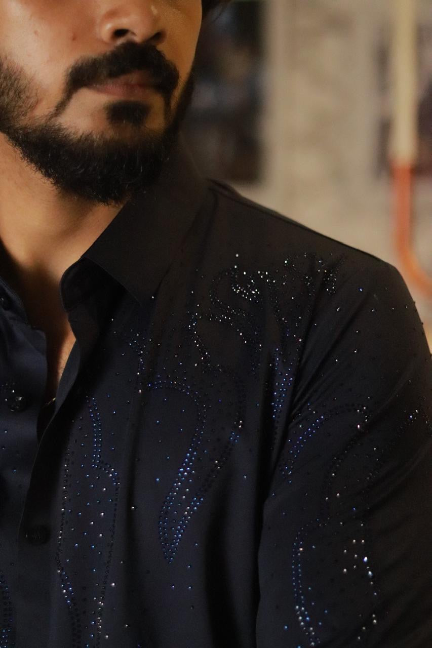Blue Stone-Work Party-Wear Shirt