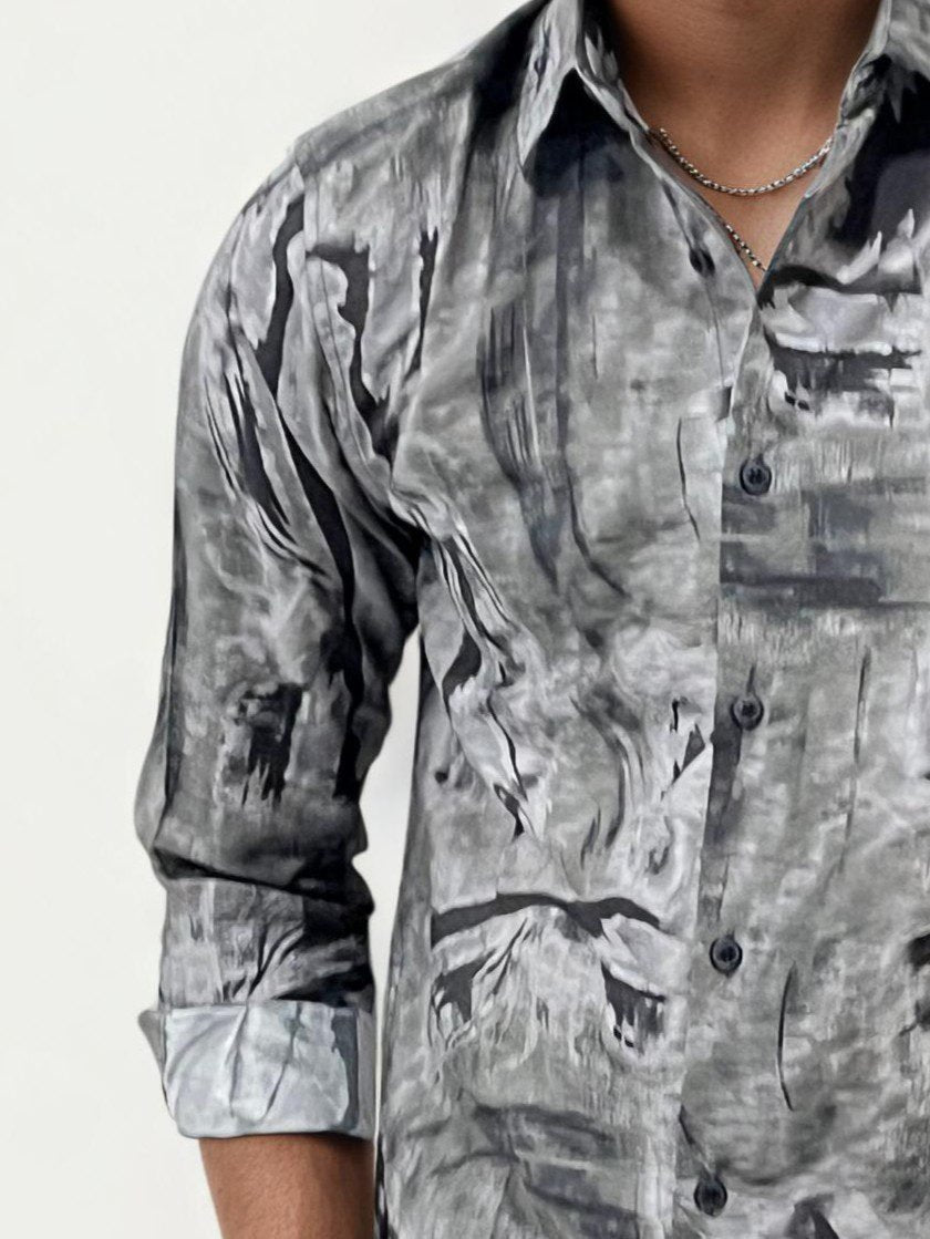 Grey Regular Fit Printed Shirt