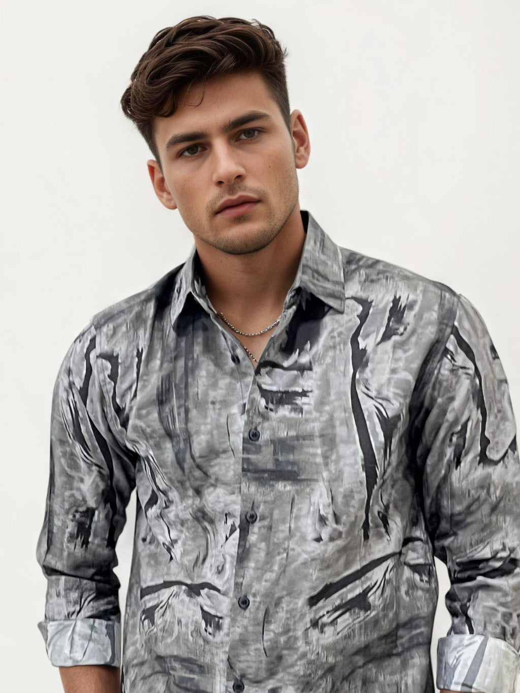 Grey Regular Fit Printed Shirt