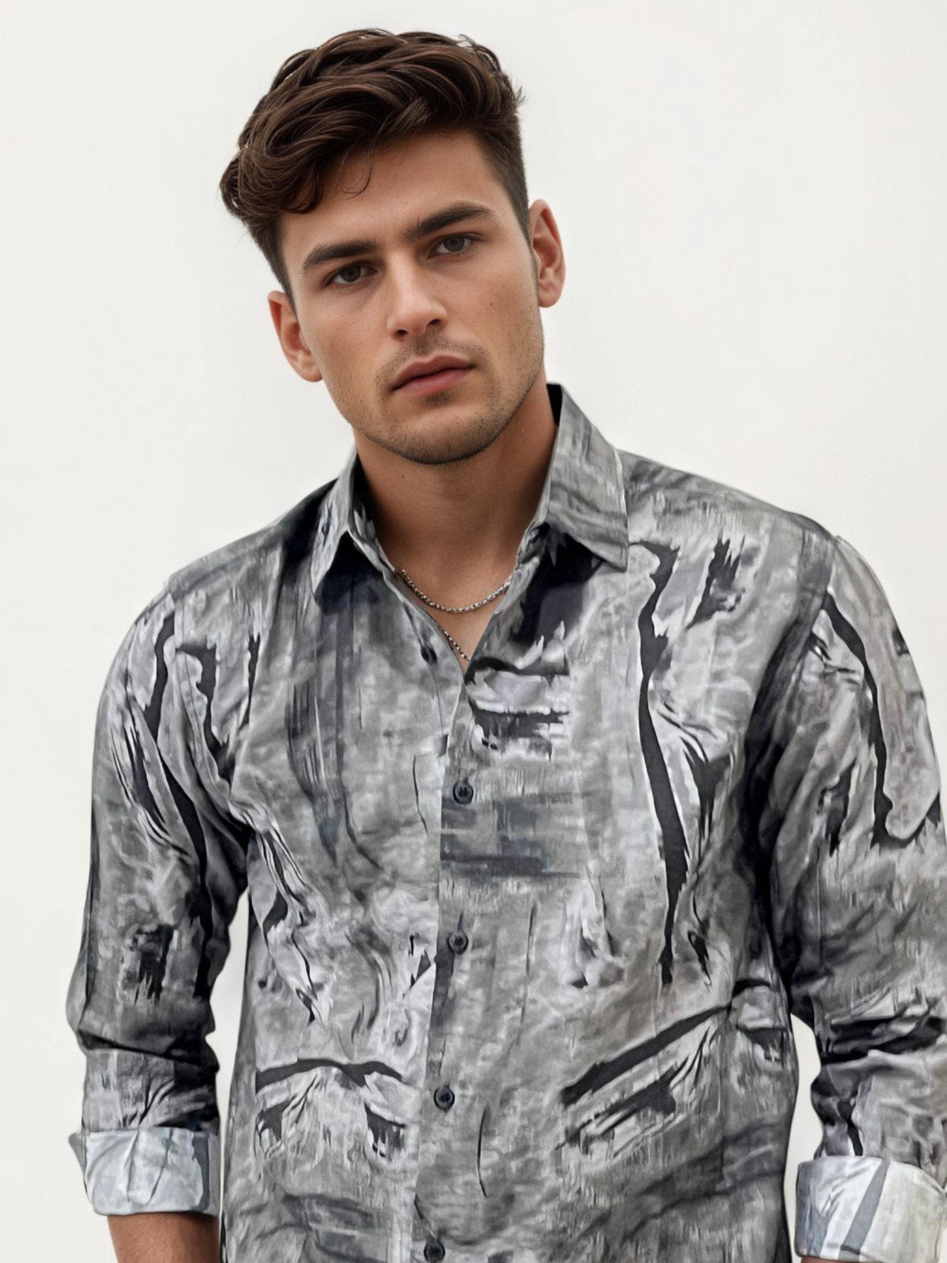 Grey Regular Fit Printed Shirt