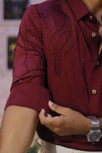 Wine Stone-Work Party-Wear Shirt