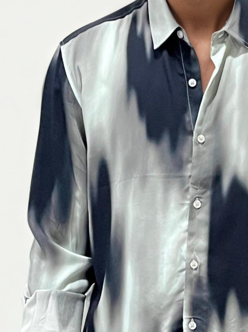 Black Viscose Regular Fit Printed Shirt