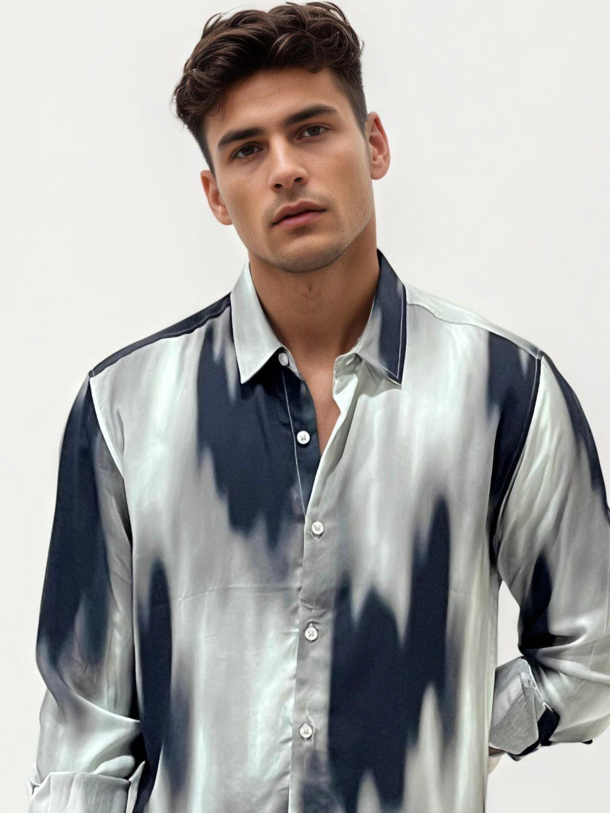 Black Viscose Regular Fit Printed Shirt