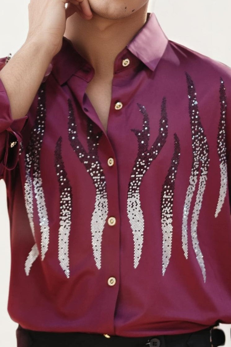 Wine imported embellished shirt