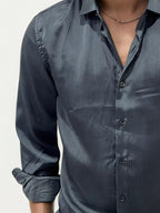 Black Satin Slim Fit Printed Shirt