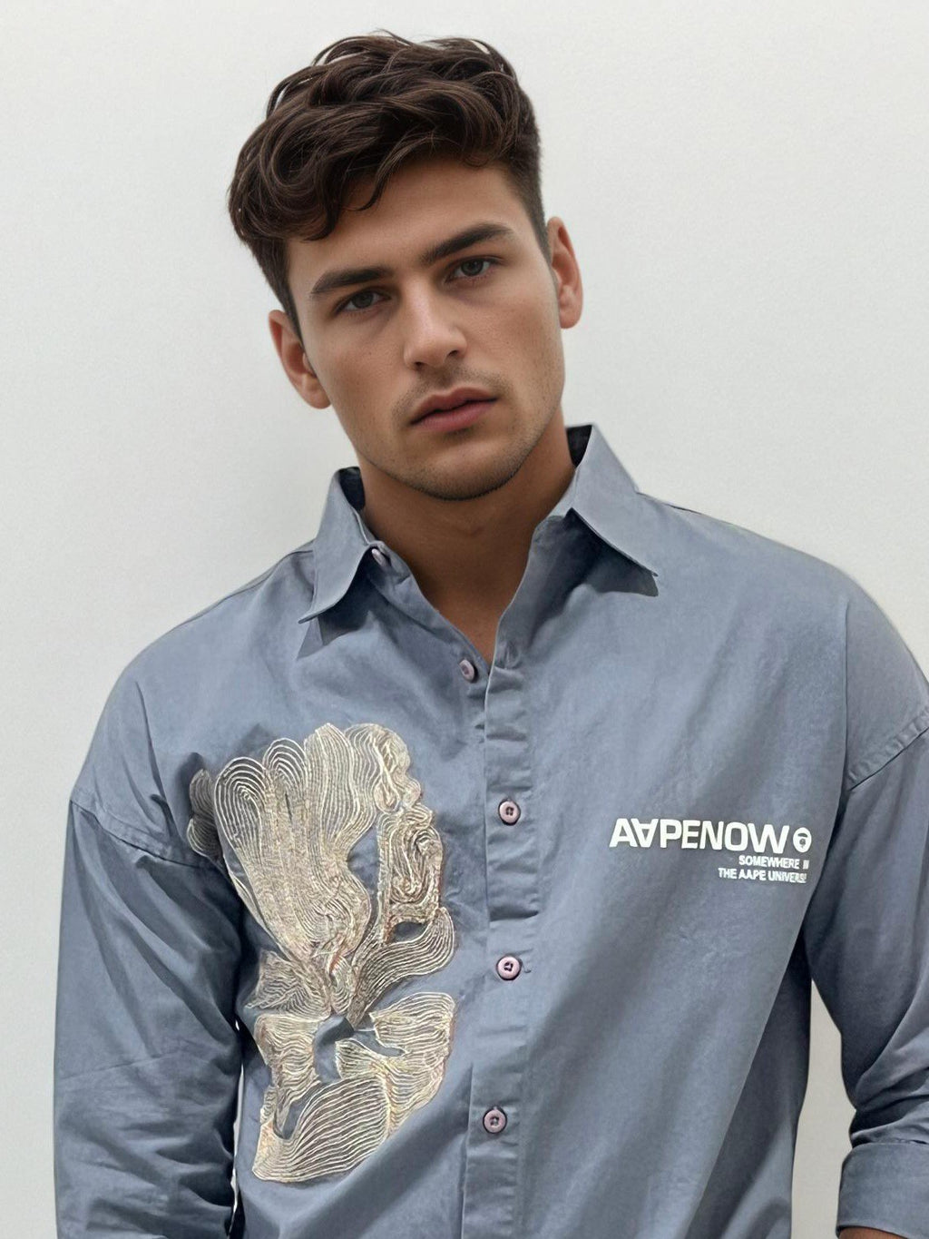 Grey Embroidery Regular fit Shirt