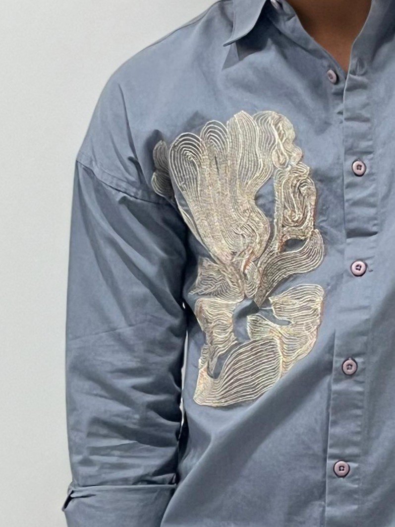 Grey Embroidery Regular fit Shirt