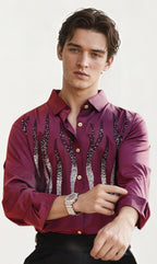 Wine imported embellished shirt
