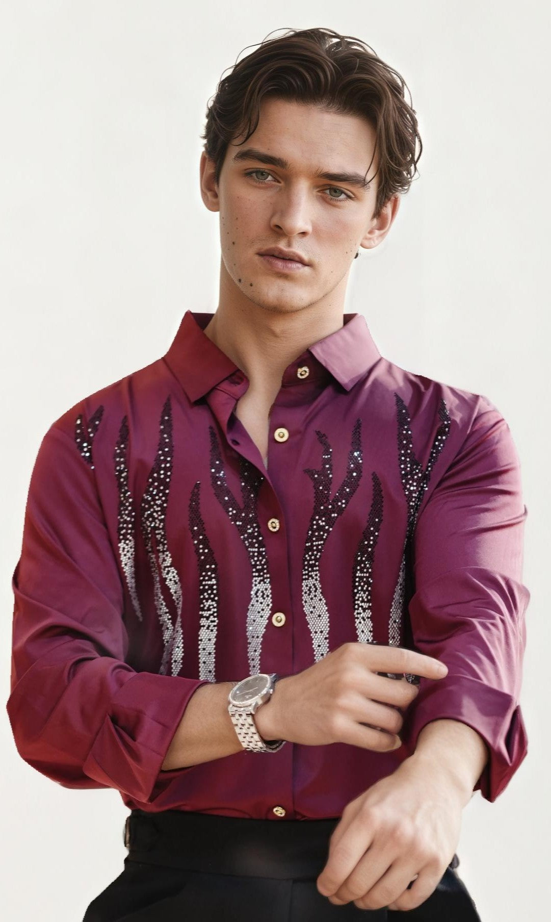 Wine imported embellished shirt