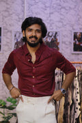 Wine Stone-Work Party-Wear Shirt