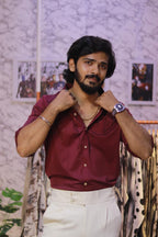 Wine Stone-Work Party-Wear Shirt