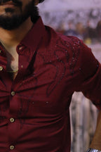 Wine Stone-Work Party-Wear Shirt