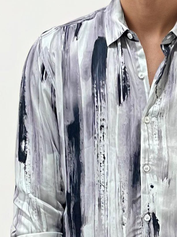 Purple Viscose Regular Fit Printed Shirt