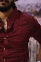 Wine Stone-Work Party-Wear Shirt