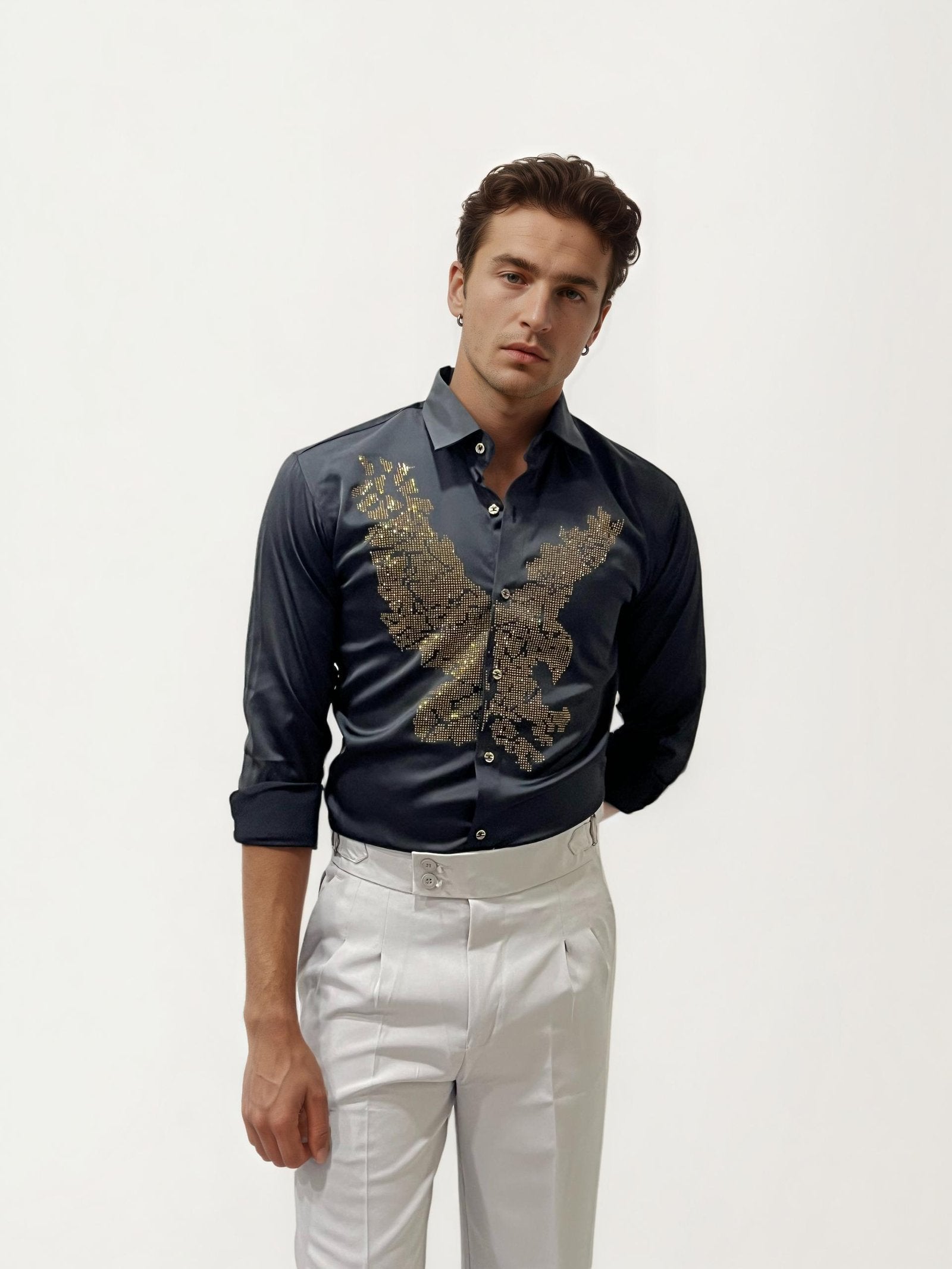 Black Eagle Stone Work Party Wear Shirt