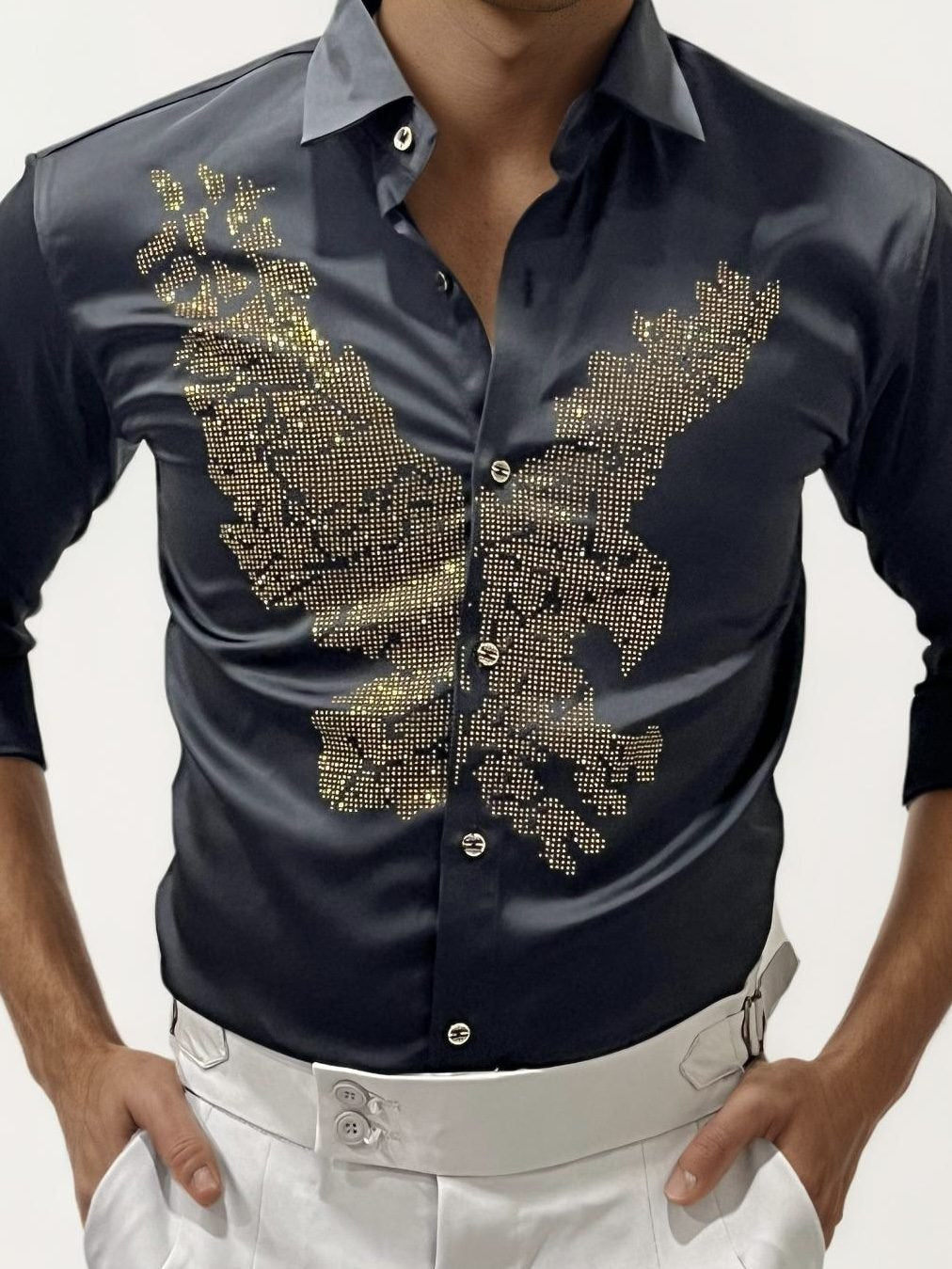 Black Eagle Stone Work Party Wear Shirt