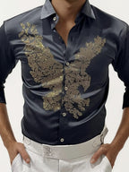 Black Eagle Stone Work Party Wear Shirt