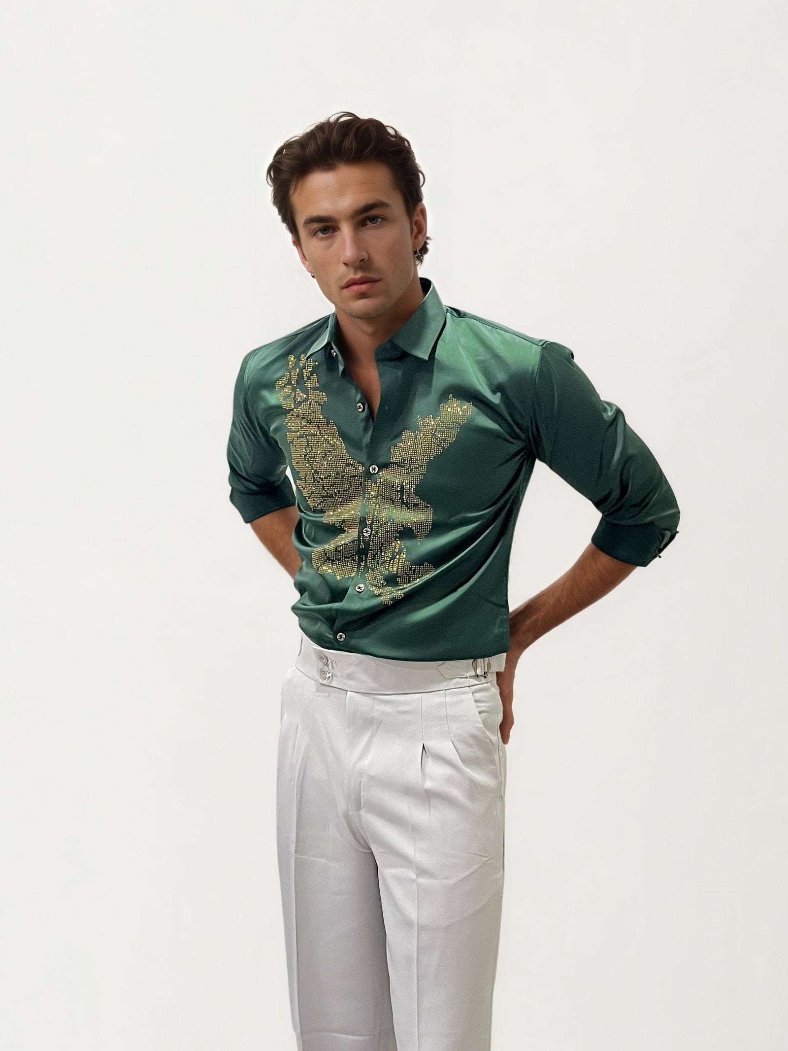 Green Eagle Stone Work Party Wear