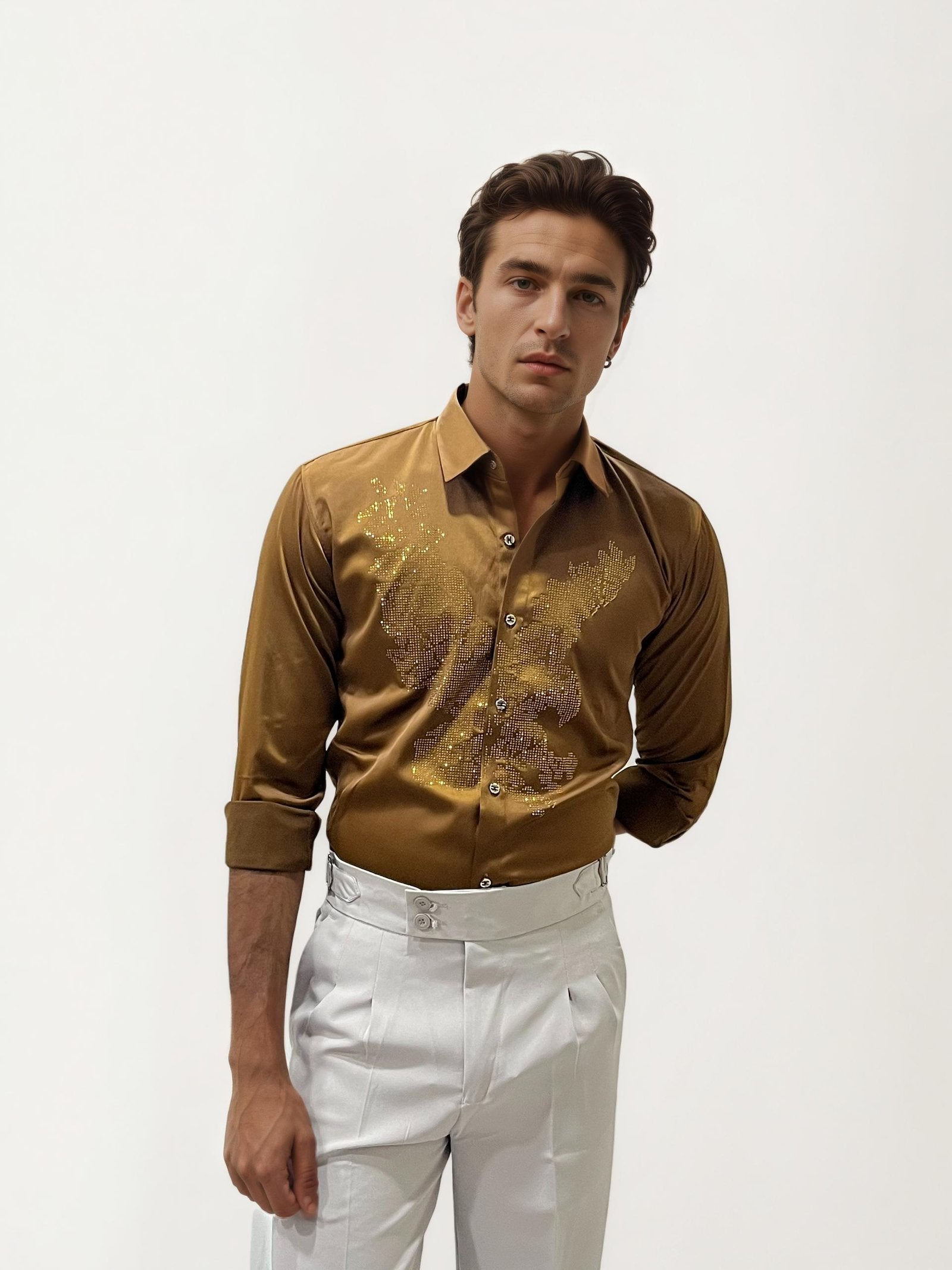 Yellow Eagle Stone Work Party Wear Shirt