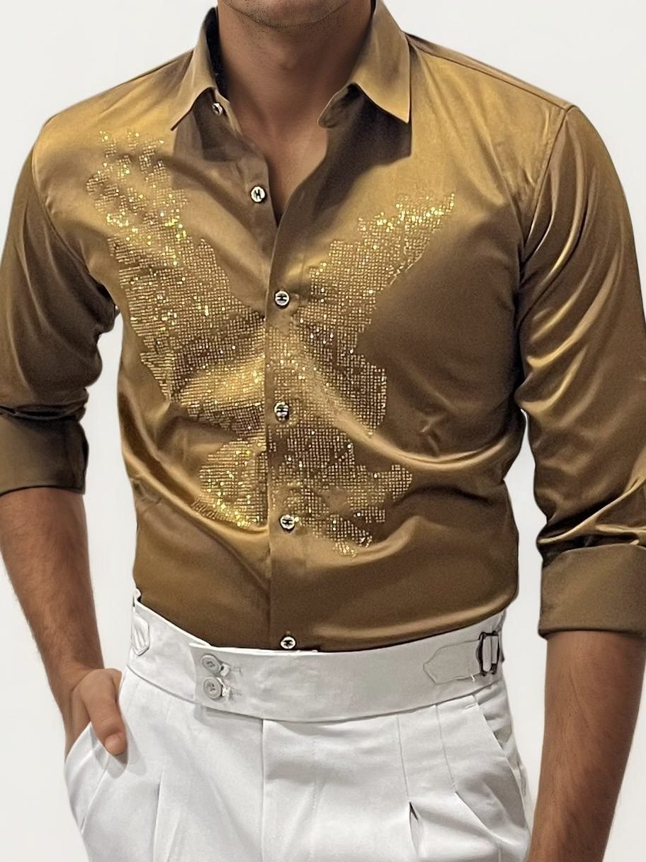 Yellow Eagle Stone Work Party Wear Shirt