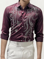 Wine Stone Work Fullhand Party Wear Shirt