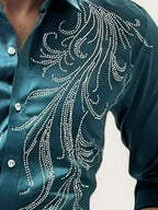Teal Green Stone Work Party Wear Shirt