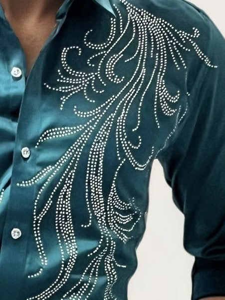 Teal Green Stone Work Party Wear Shirt