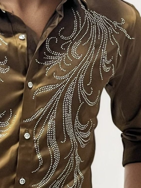 Dark-Yellow Stone Work Party Wear Shirt