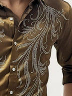 Dark-Yellow Stone Work Party Wear Shirt