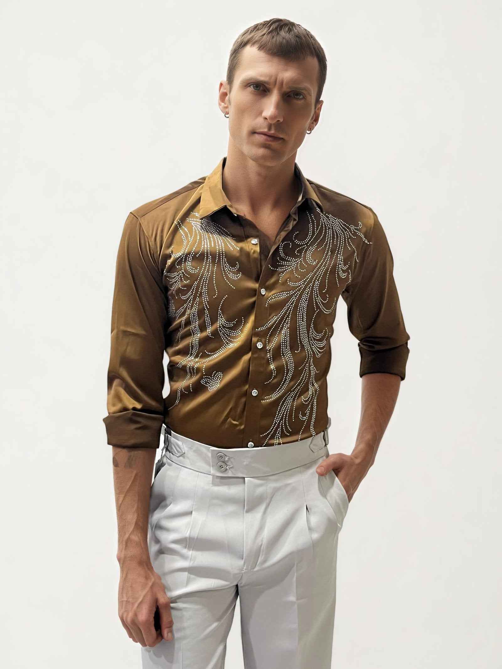 Dark-Yellow Stone Work Party Wear Shirt