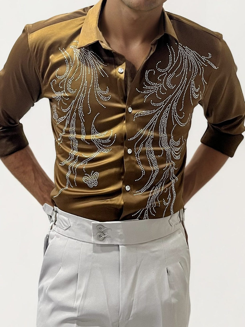 Dark-Yellow Stone Work Party Wear Shirt
