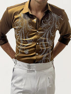 Dark-Yellow Stone Work Party Wear Shirt